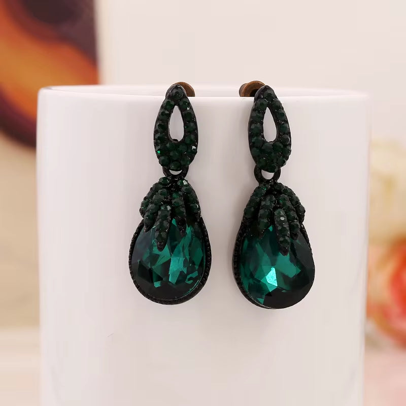  Retro Exotic Boho Dark Green Drop Earrings for Women