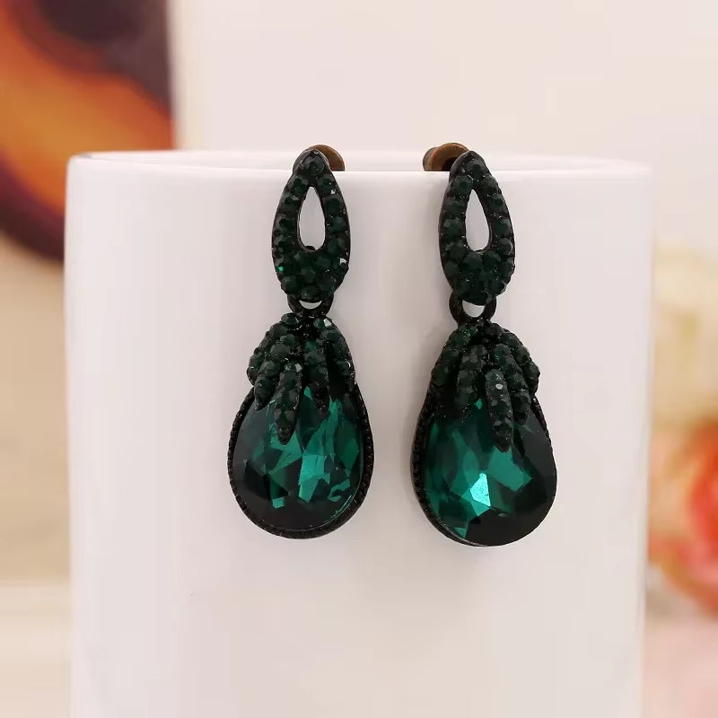  Retro Exotic Boho Dark Green Drop Earrings for Women